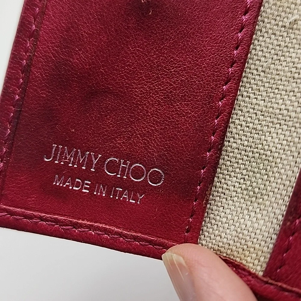 Jimmy Choo Gold, Silver Star-Studded Red Leather Wallet‎ -1 Key Holder, 1 Loose